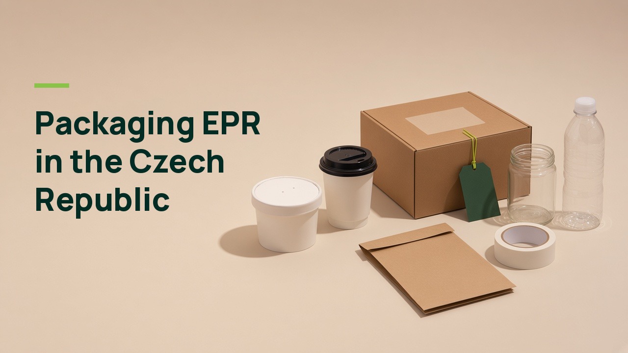 Packaging EPR in the Czech Republic: paper, plastic and glass packaging on a beige background